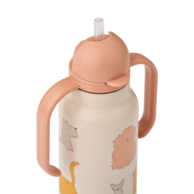 LW19618_2503_1Liewood Kimmie Water Bottle 250 ml 2503 Cats and Dogs sandy4