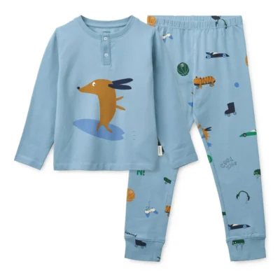 Liewood Wilhelm Printed Pyjamas Set Dog / fun / beach blue / mix size 110/116 (5-6Y)